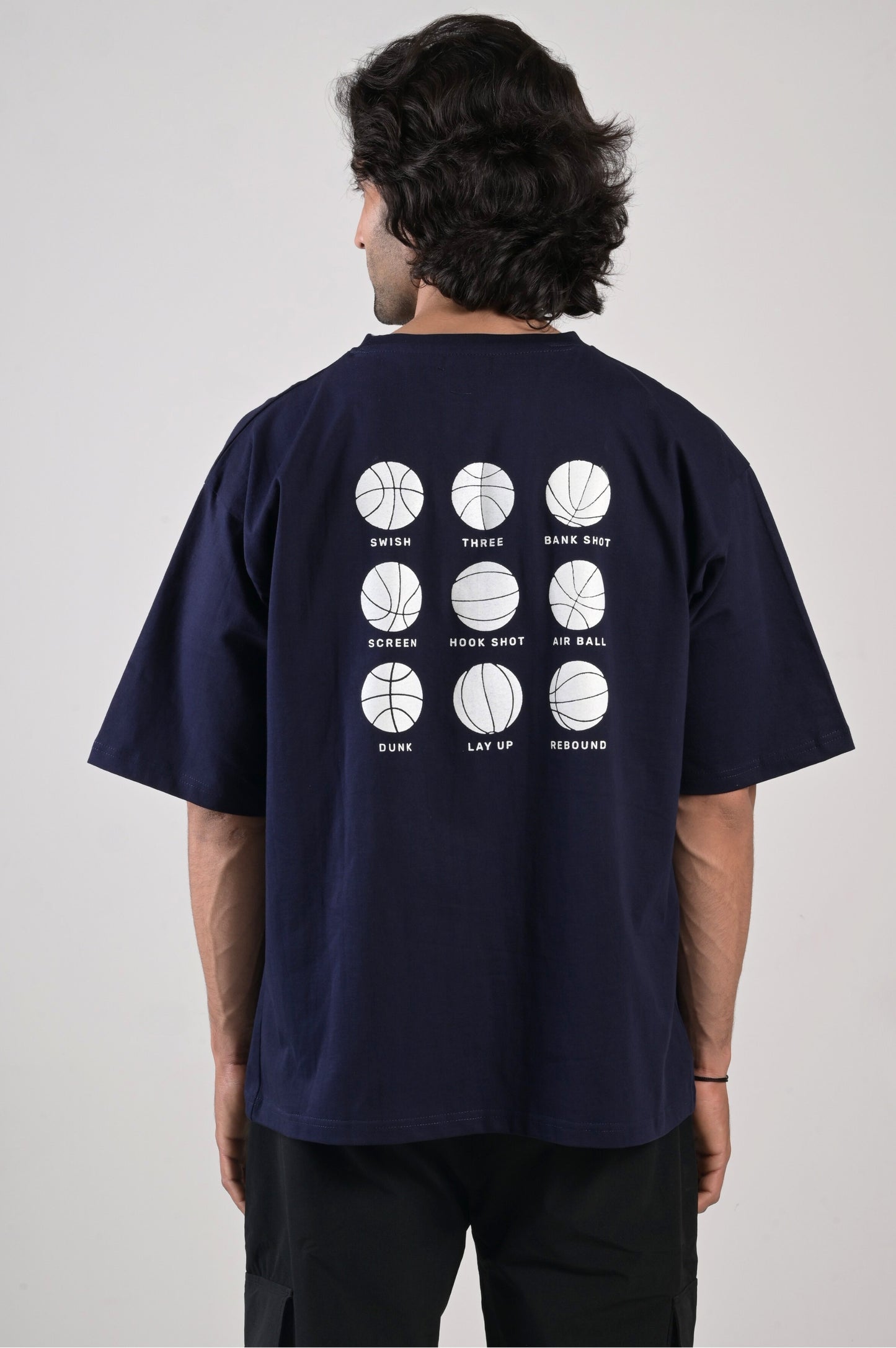 Basketball Oversized Tee - Unisex Navy Blue Cotton