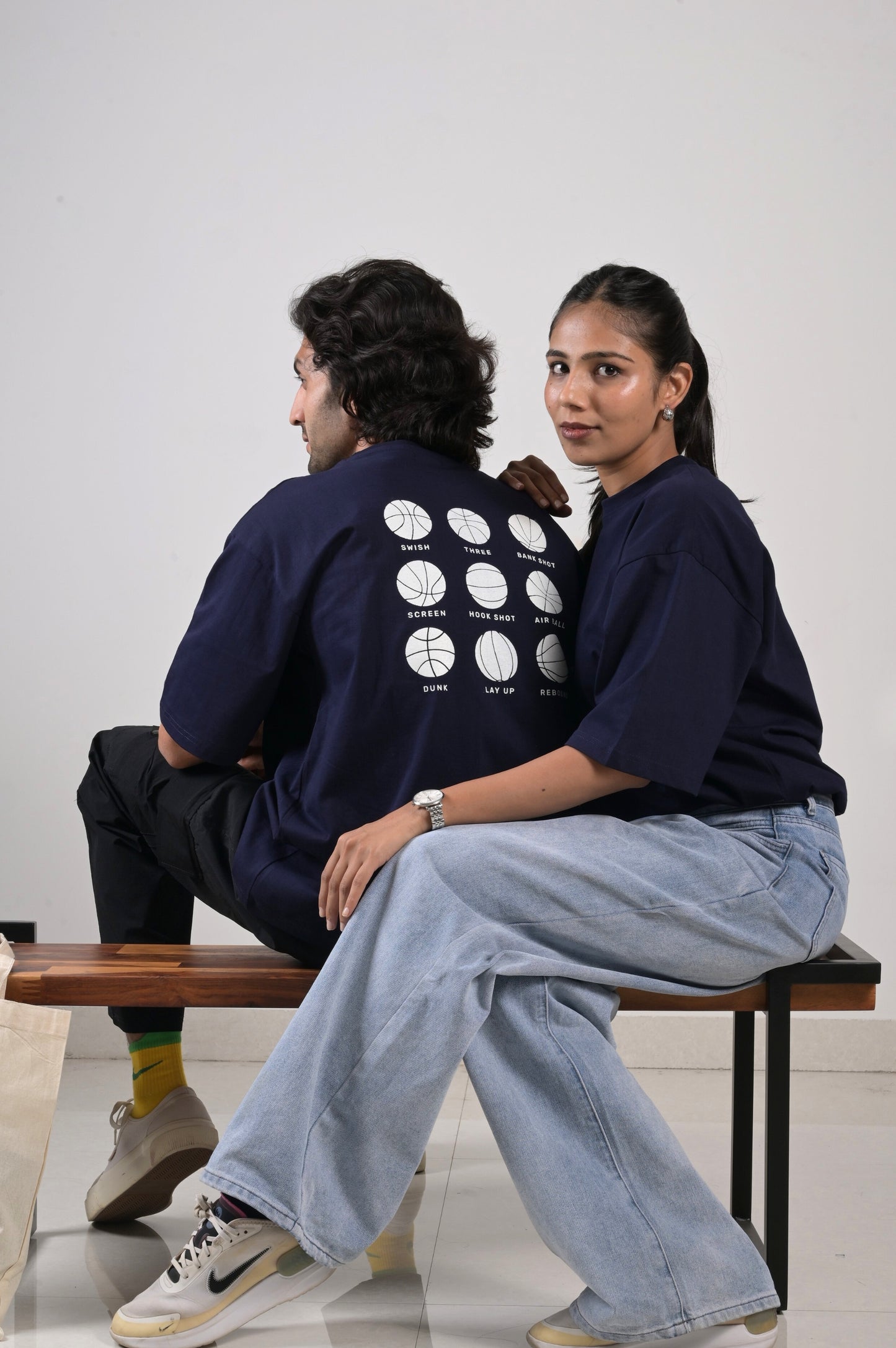 Basketball Oversized Tee - Unisex Navy Blue Cotton