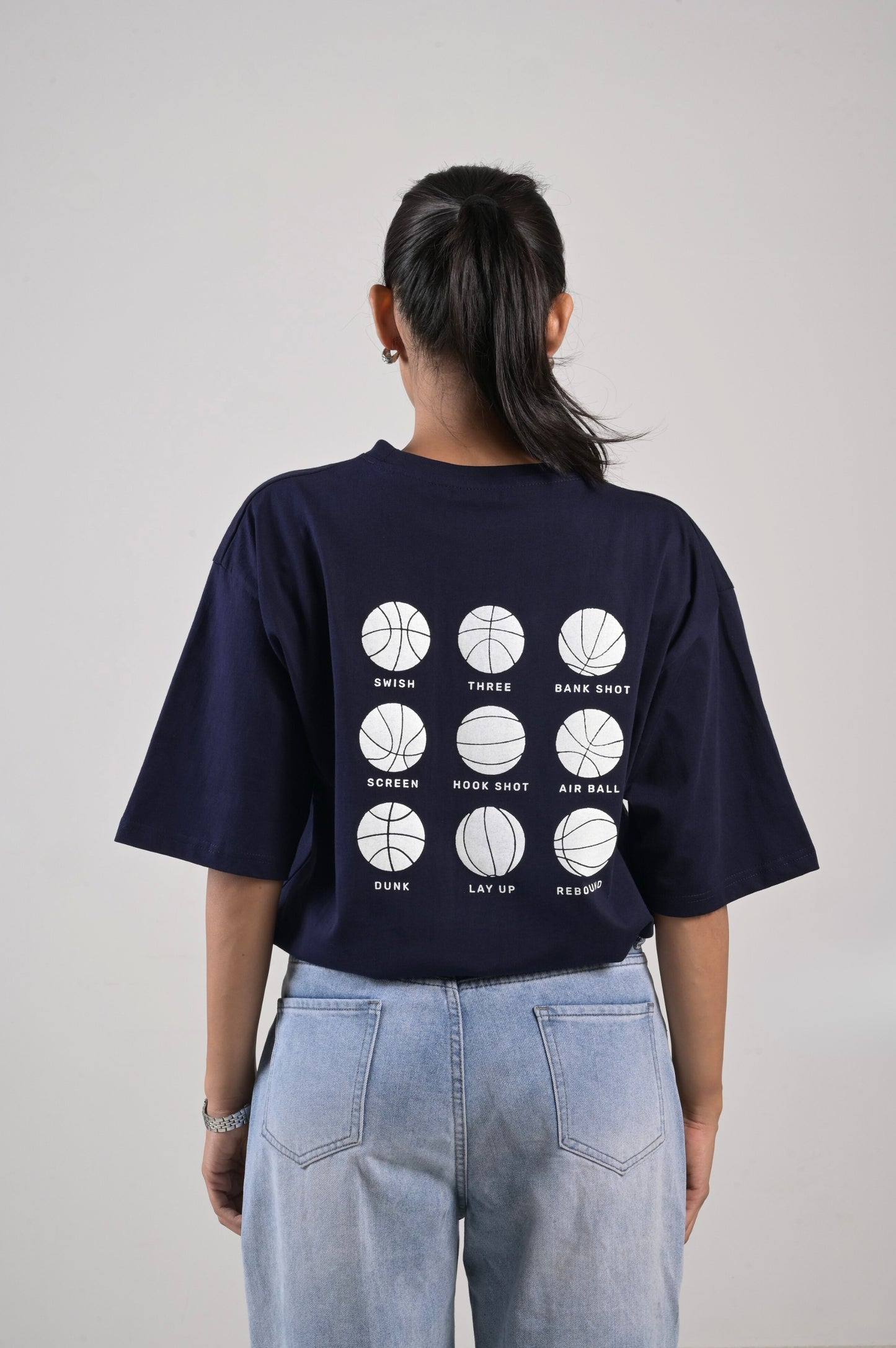 Basketball Oversized Tee - Unisex Navy Blue Cotton