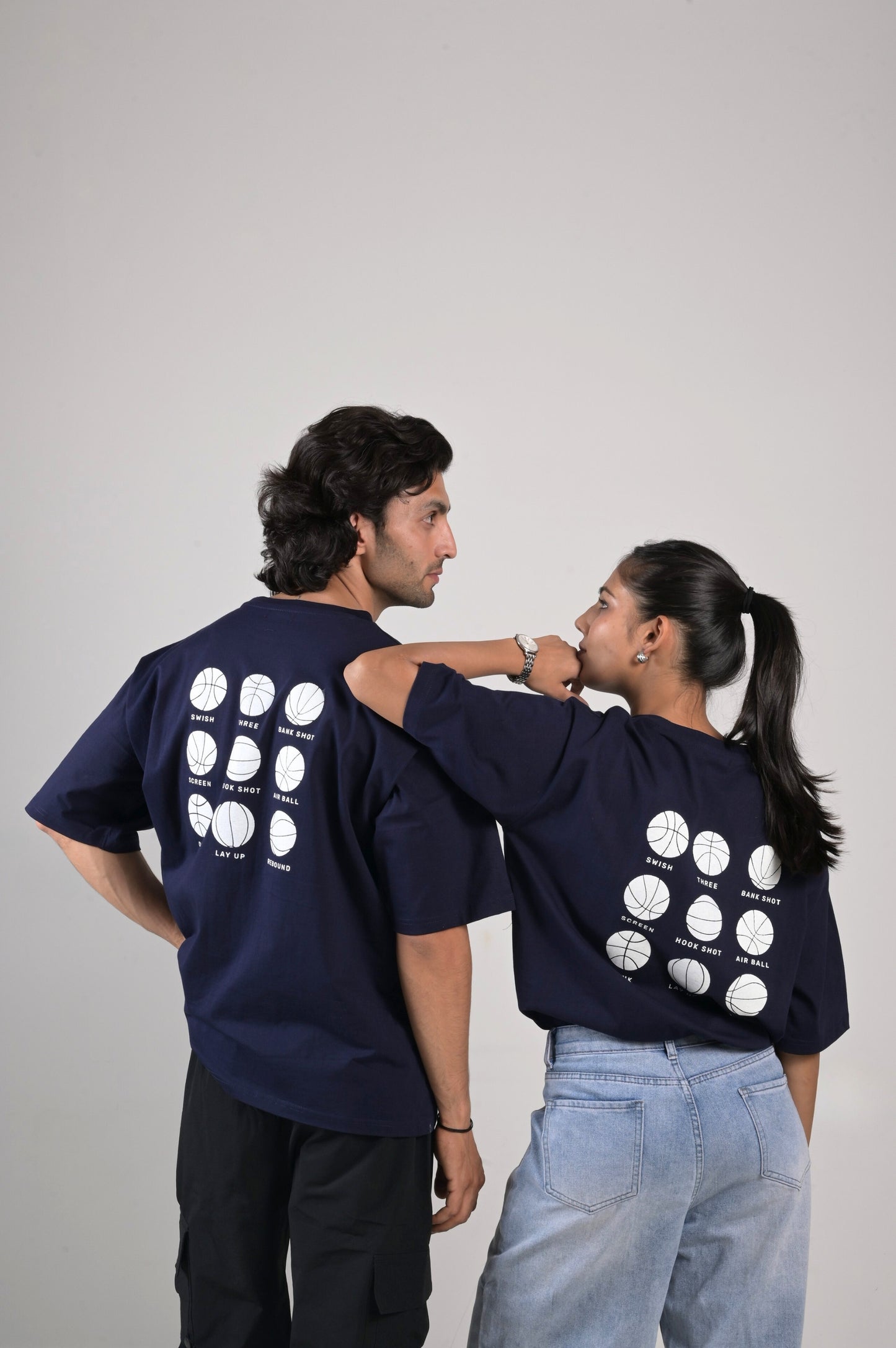 Basketball Oversized Tee - Unisex Navy Blue Cotton