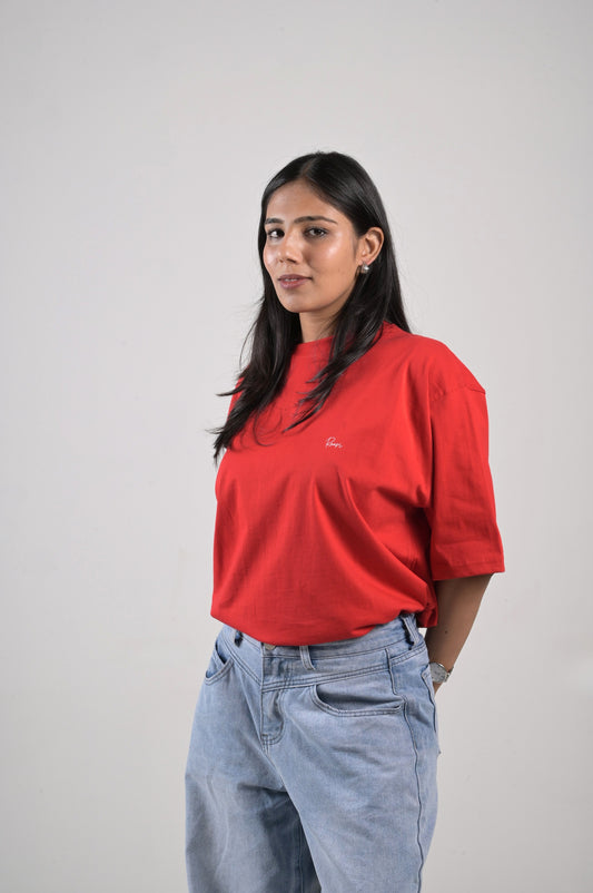 Raari Oversized Red Tee - Unisex Cotton T-Shirt - Raari India
