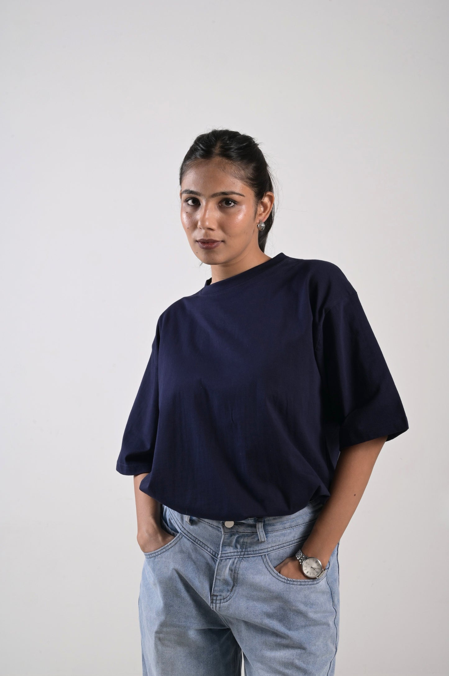 Basketball Oversized Tee - Unisex Navy Blue Cotton