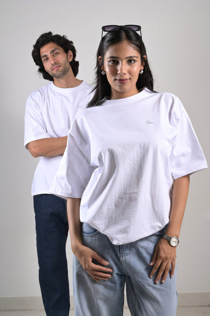 Oversized White Tee - Unisex Cotton Minimalist T-Shirt