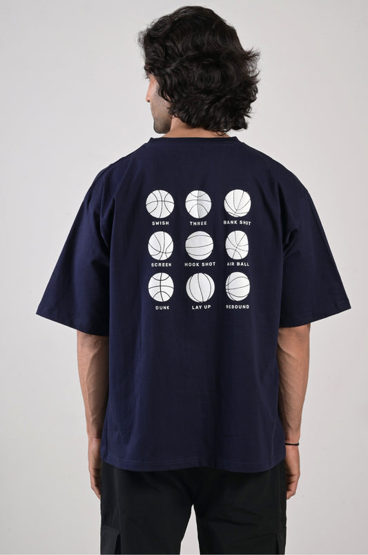 Basketball Oversized Tee - Unisex Navy Blue Cotton