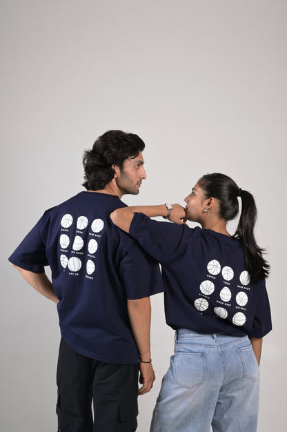 Basketball Oversized Tee - Unisex Navy Blue Cotton