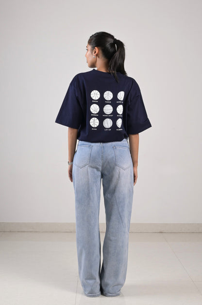 Basketball Oversized Tee - Unisex Navy Blue Cotton