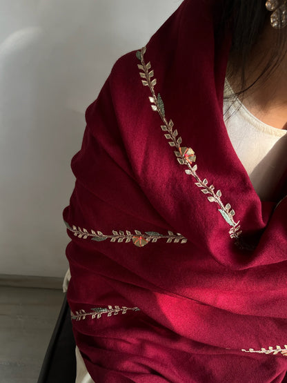 Rani Wool Silk Shawl - Maroon