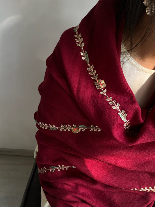 Rani Wool Silk Shawl - Maroon